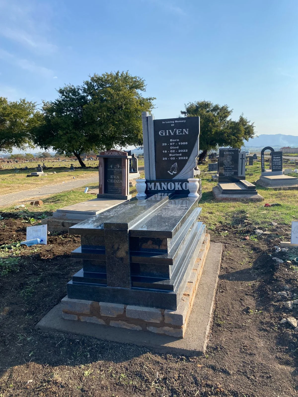 Green granite double companion memorial
